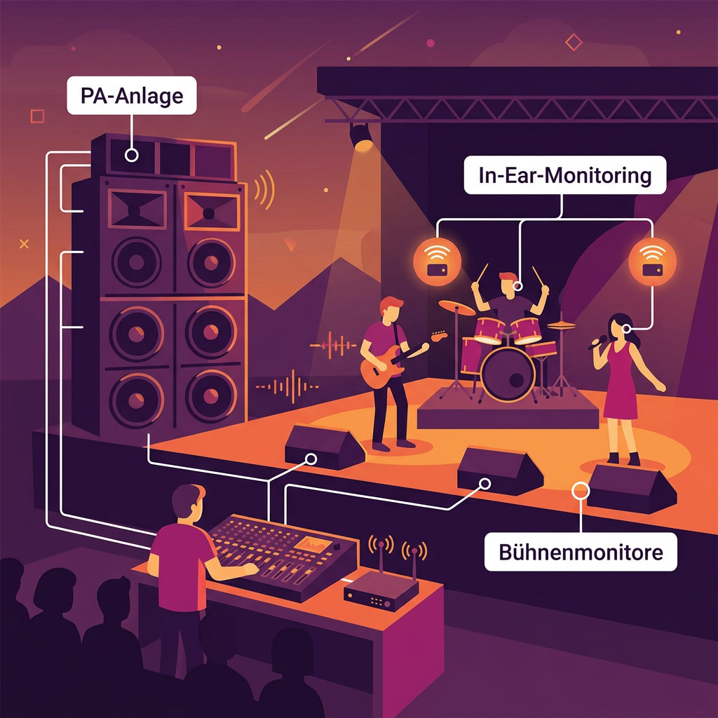 Infografik: PA-Anlage, Bühnenmonitore und In-Ear-Monitoring beim Glücksgefühle Festival