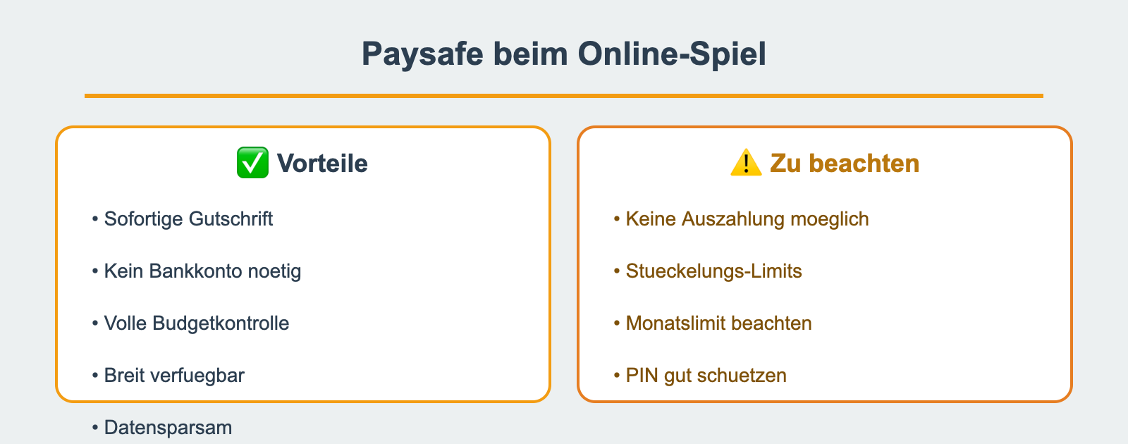 Übersicht: Vor- und Nachteile von Paysafe beim Online-Spiel